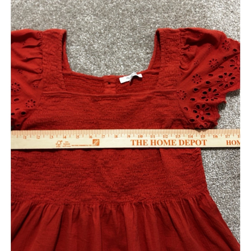 Madewell Women's M Eyelet-Sleeve Lucie Smocked Peplum Top Rust Color - Picture 4 of 7